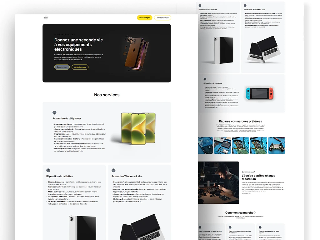 création site m2d2 informatique, creation site par evico pour entreprise de resparation d appareille informatique a macon
