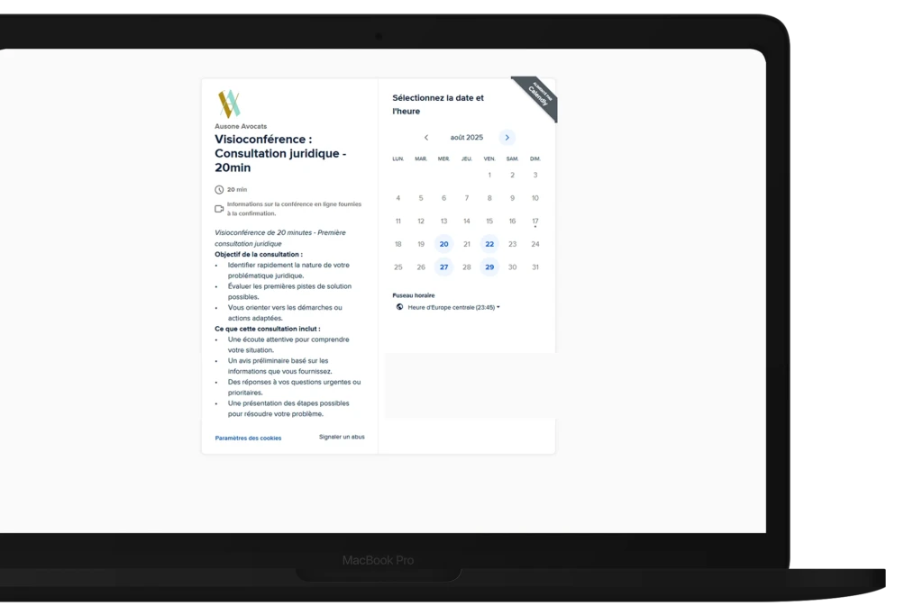 module reservation calendly pour avocats realisation evico