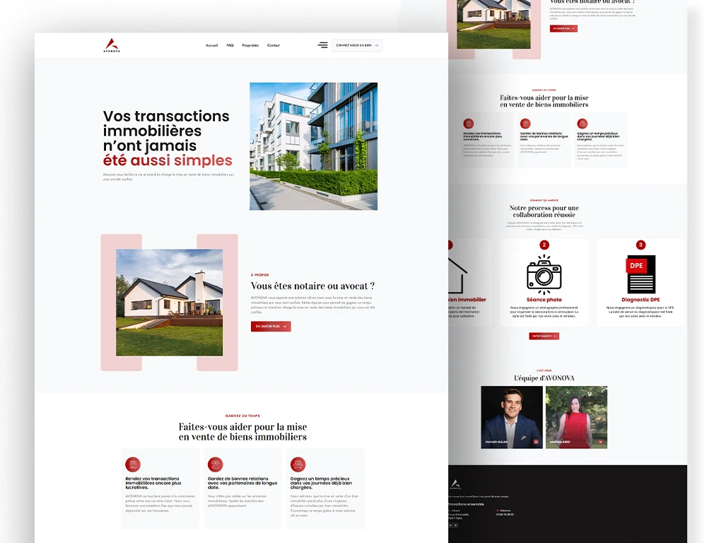 page présentation accueil avonova agence immobiliaire notaire et avocats