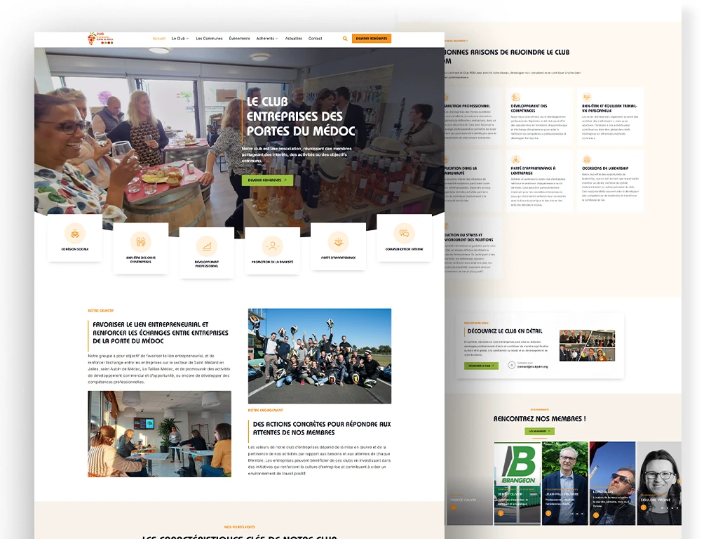 présentation page accueil club entreprise porte du medoc developpement agence web evico
