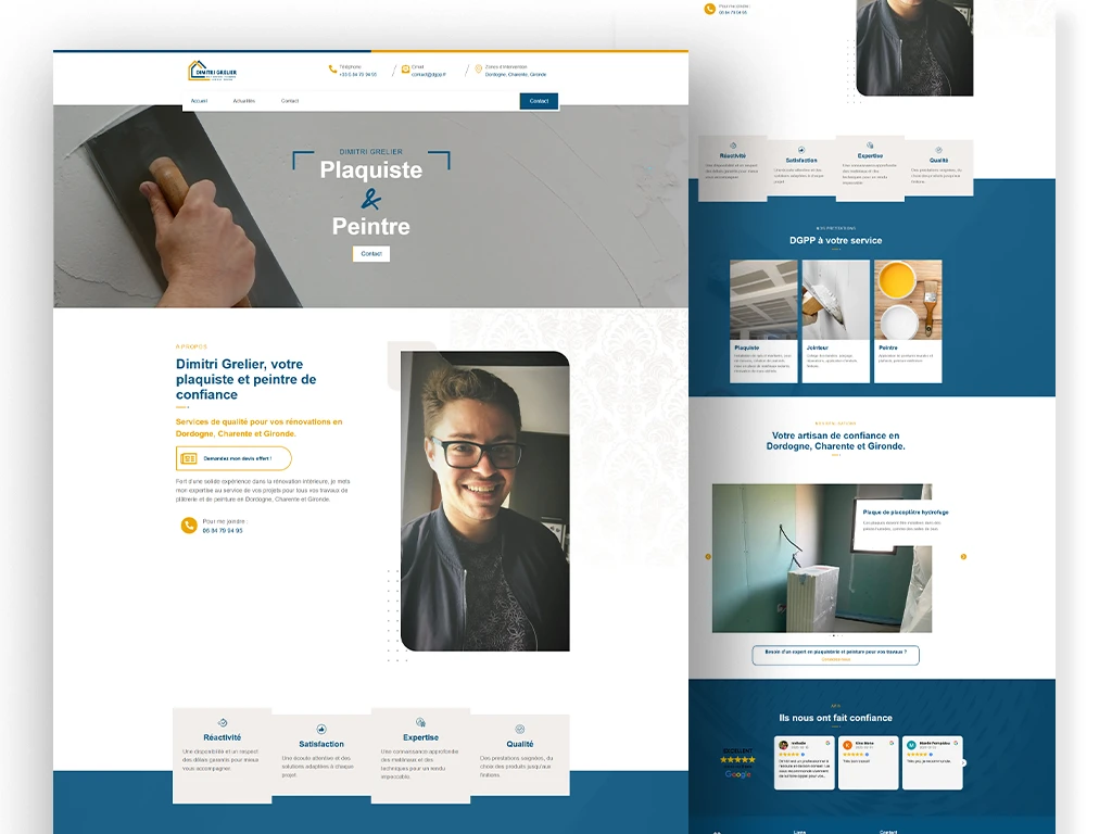 présentation site pour plaquiste site créer par l'agence web evico à bordeaux