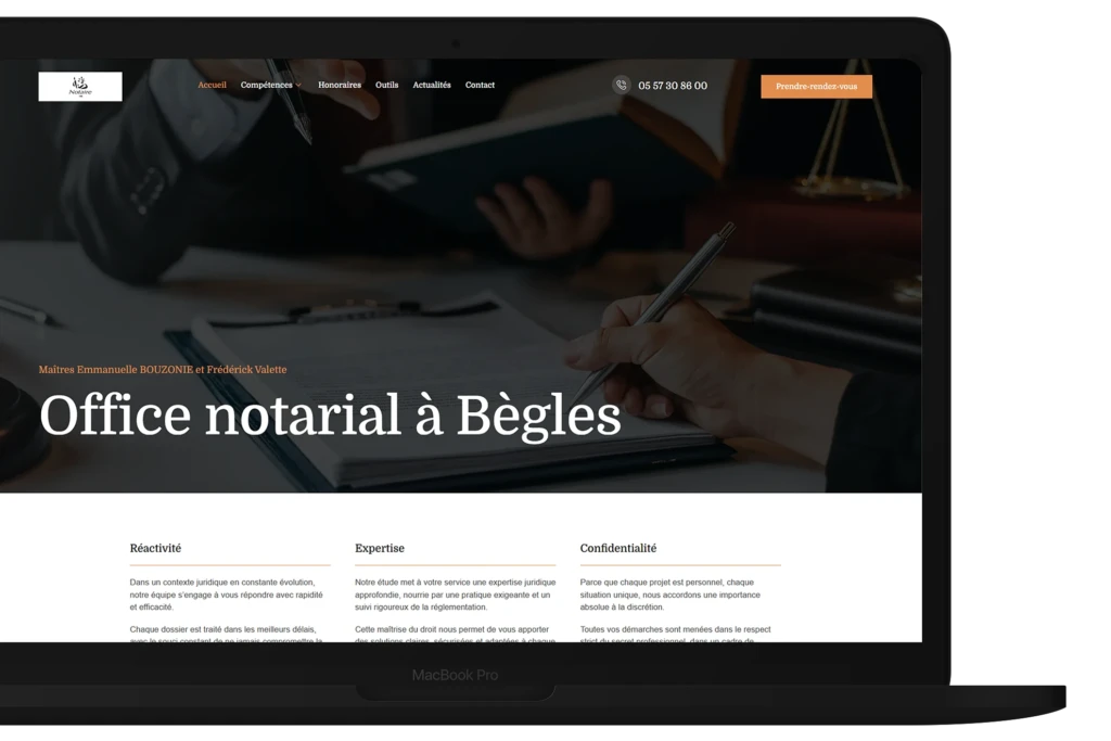 exemple page accueil création du site pour office notarial emmanuelle bouzonie et frederic valette notaire à begle