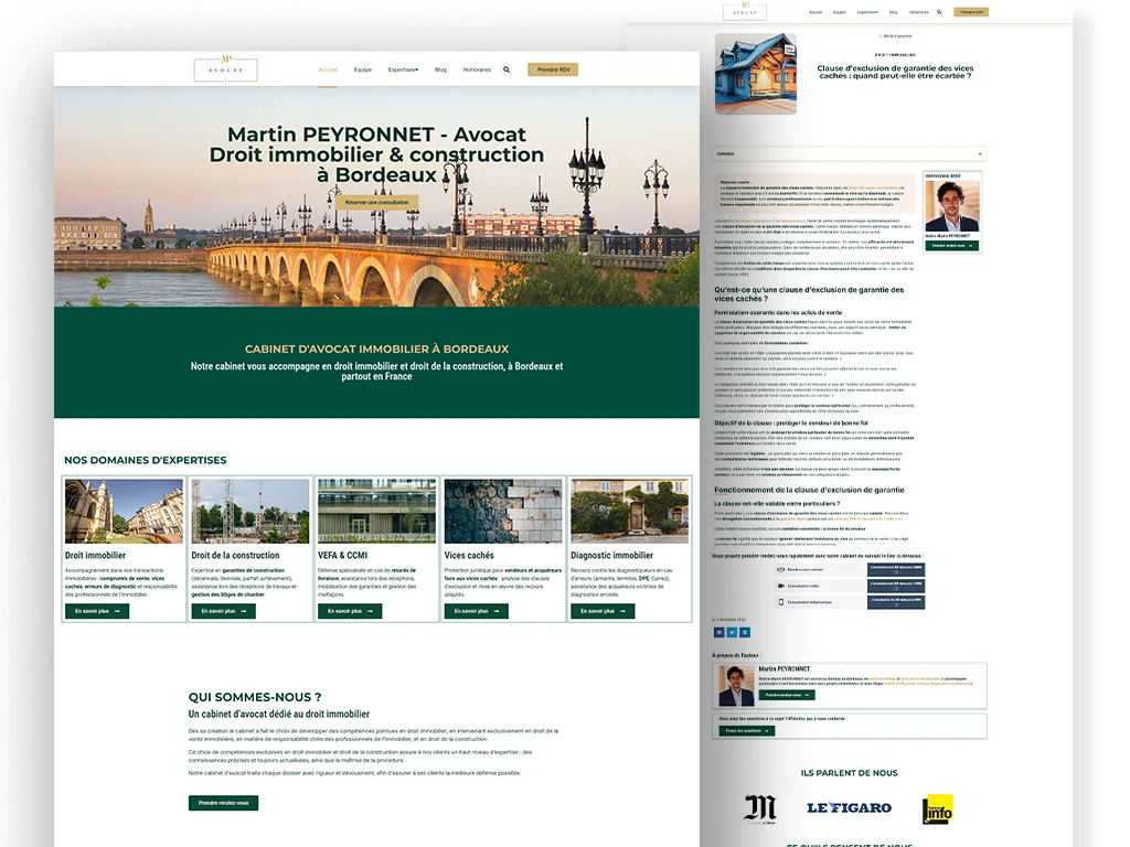 mockup page du cabinet avocat en droit immobilier et de la construction a bordeaux martin peyronnet