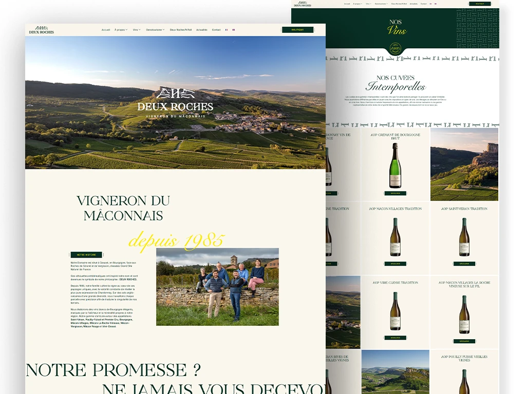 création du site de vigneron domaines deux roches en bourgogne