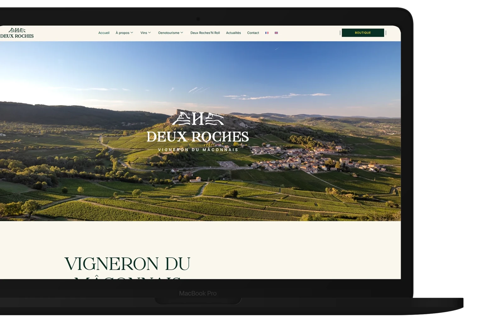exemple hero section site pour vigneron deux roche en bourgogne
