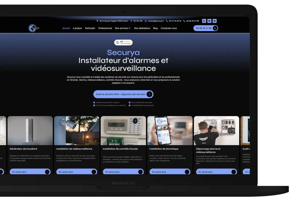 creation du site de securya entreprise spécialisé dans la securité pour entreprise et particulier et le control d'acces