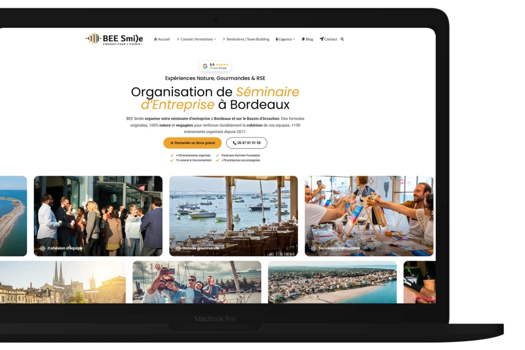 creation site agence creation de seminaire bordelaise bee smile hero section page landing