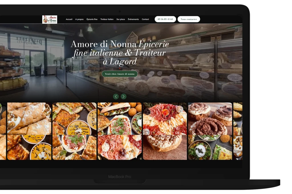 mockup présentation du site amore di nonna epicerie fine a la rochelle