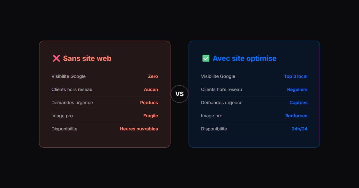Comparaison avant/apres : viticulteur sans site vs avec site professionnel