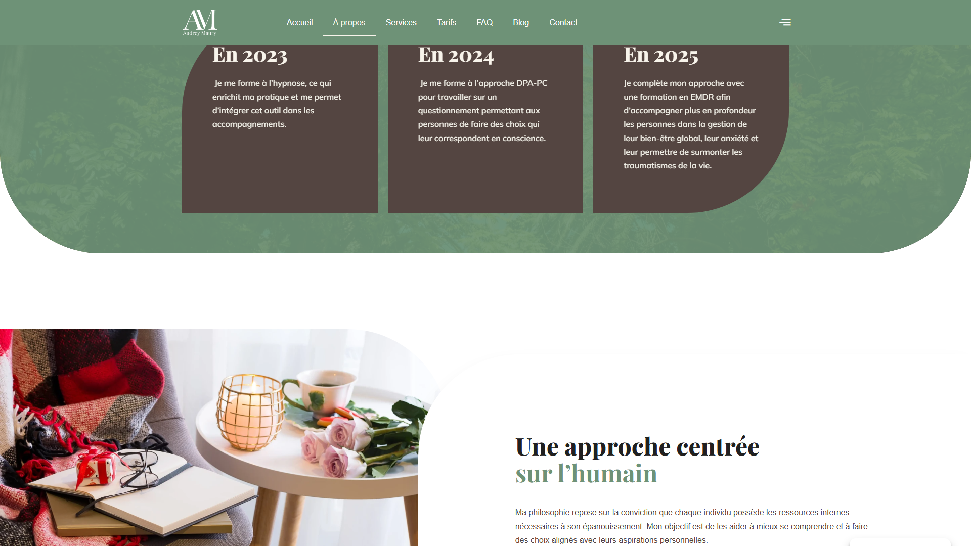 Comparaison entre un site psychologue avec design apaisant et un site avec mur de texte