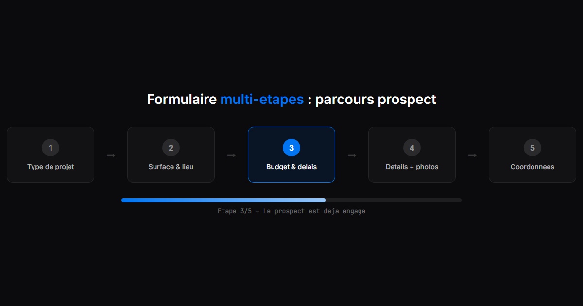 Interface d un formulaire de devis multi-etapes guide