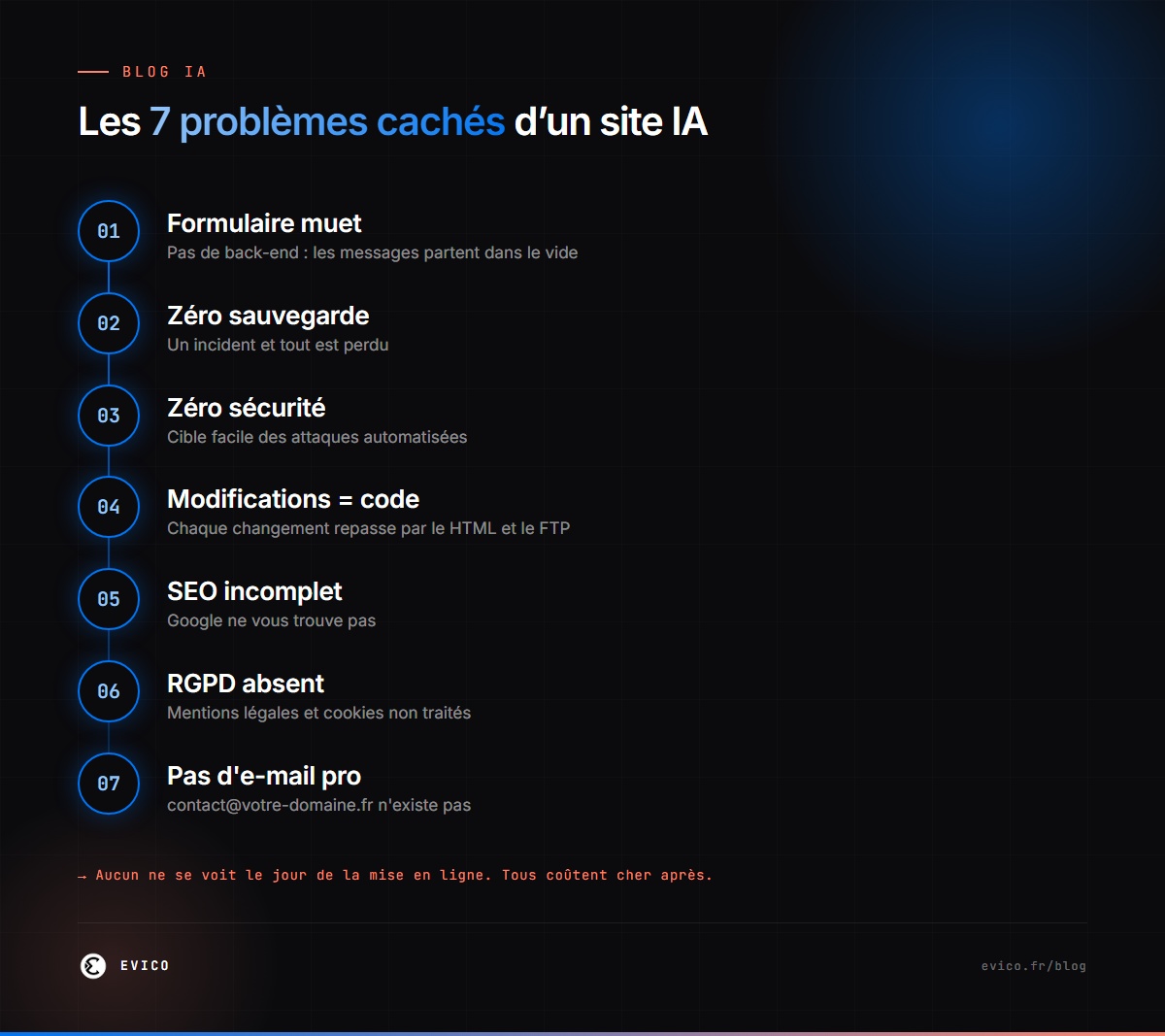 Infographie : les 7 problèmes cachés d'un site généré par l'IA après sa mise en ligne