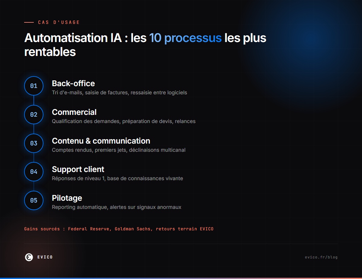 Infographie : les 10 processus d'entreprise les plus rentables à automatiser avec l'IA