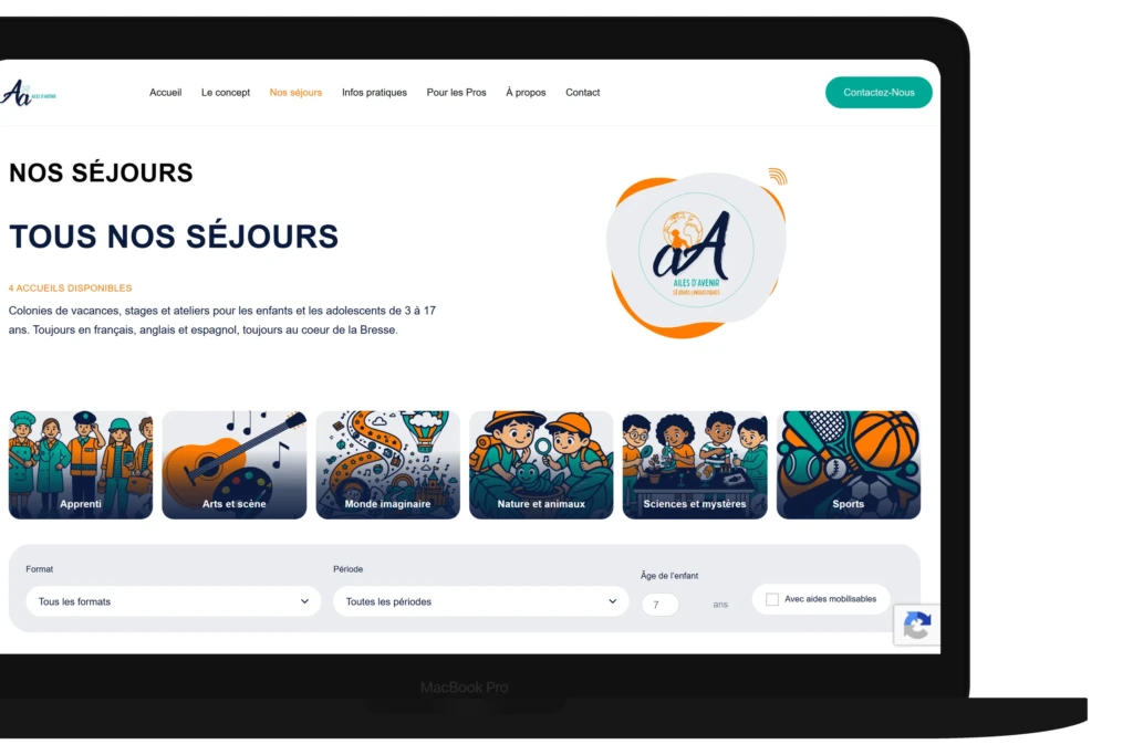 Ailes d'Avenir - vue de la page sur MacBook