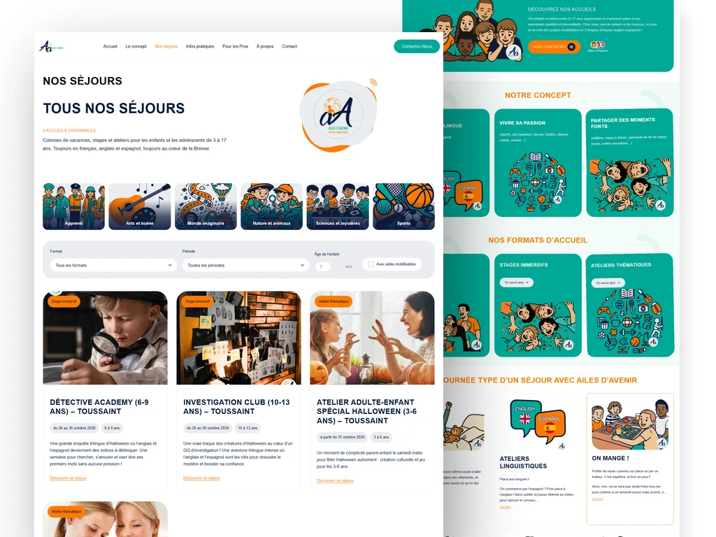 Ailes d'Avenir - Création de site internet pour organisme de séjours enfants