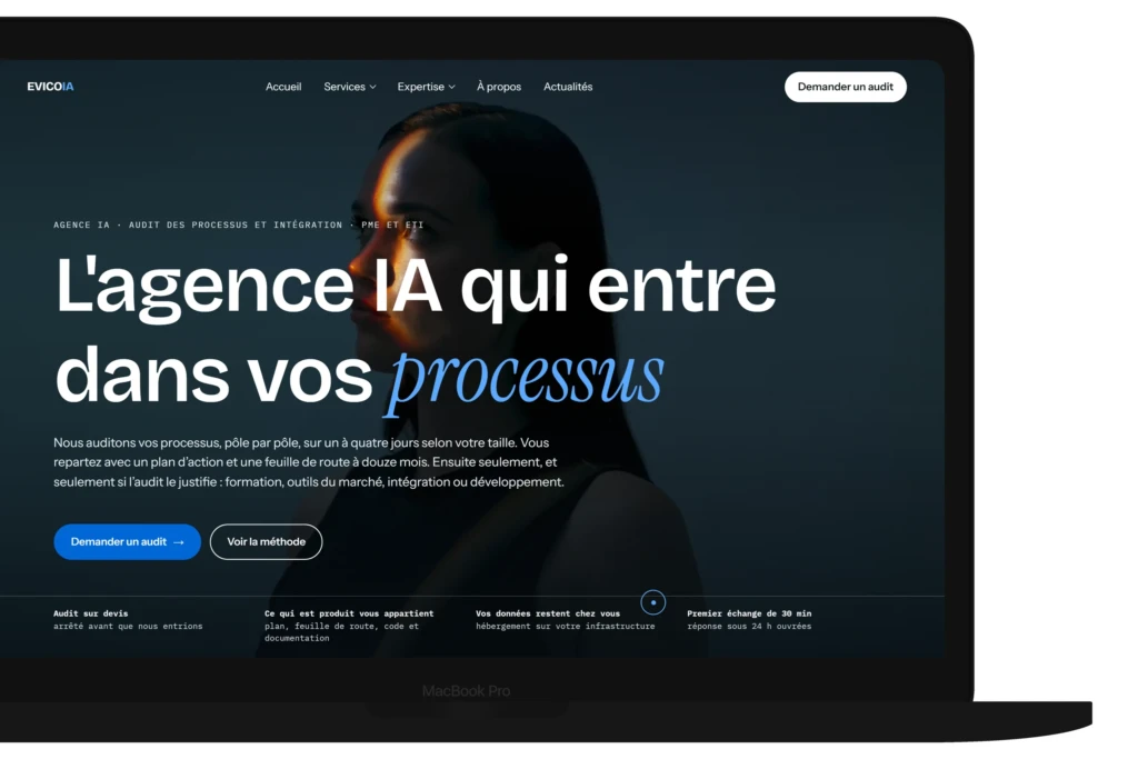 EVICO IA - vue de la page sur MacBook