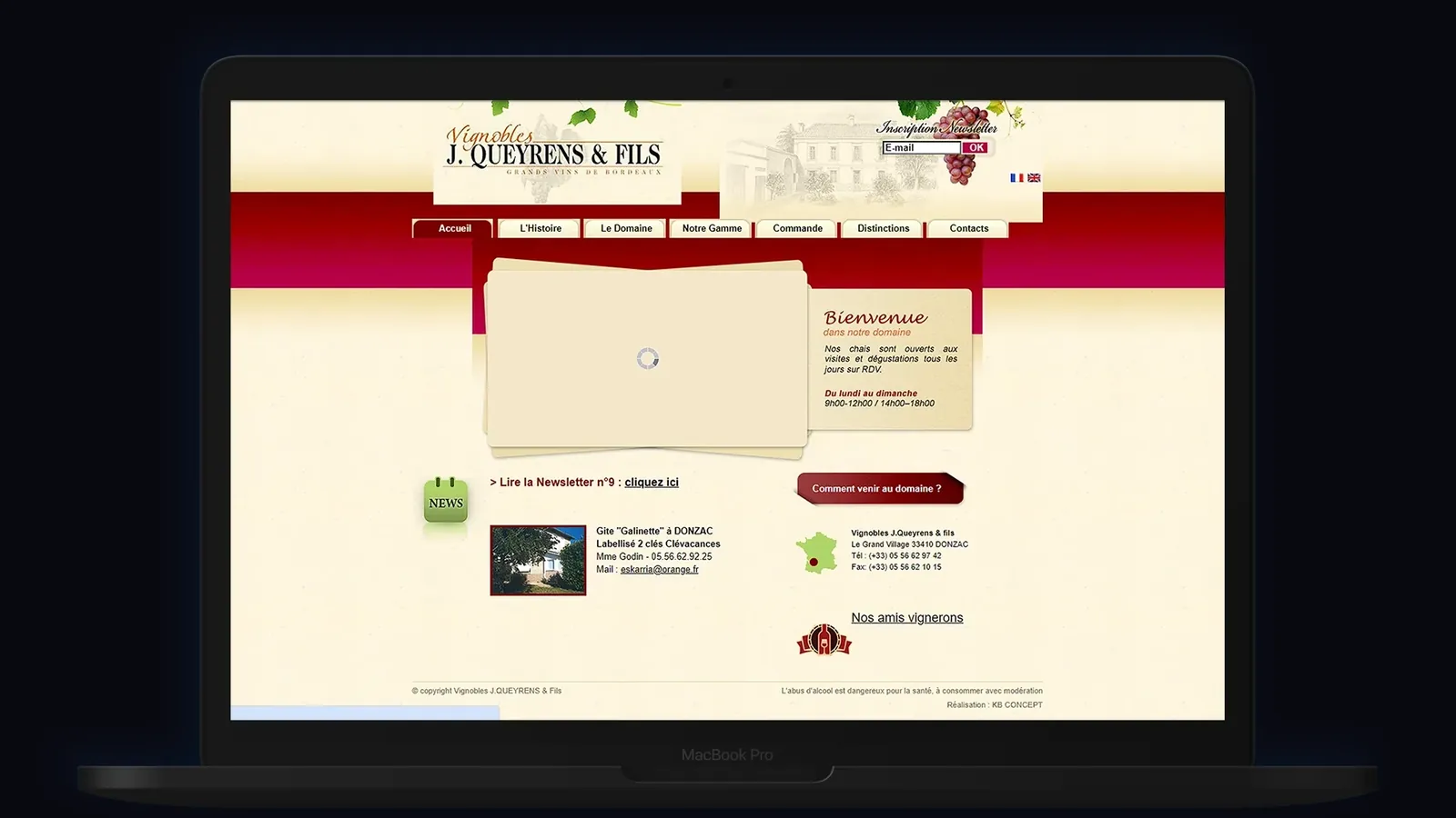 Boutique en ligne d'un vignoble bordelais : ancien site avant
