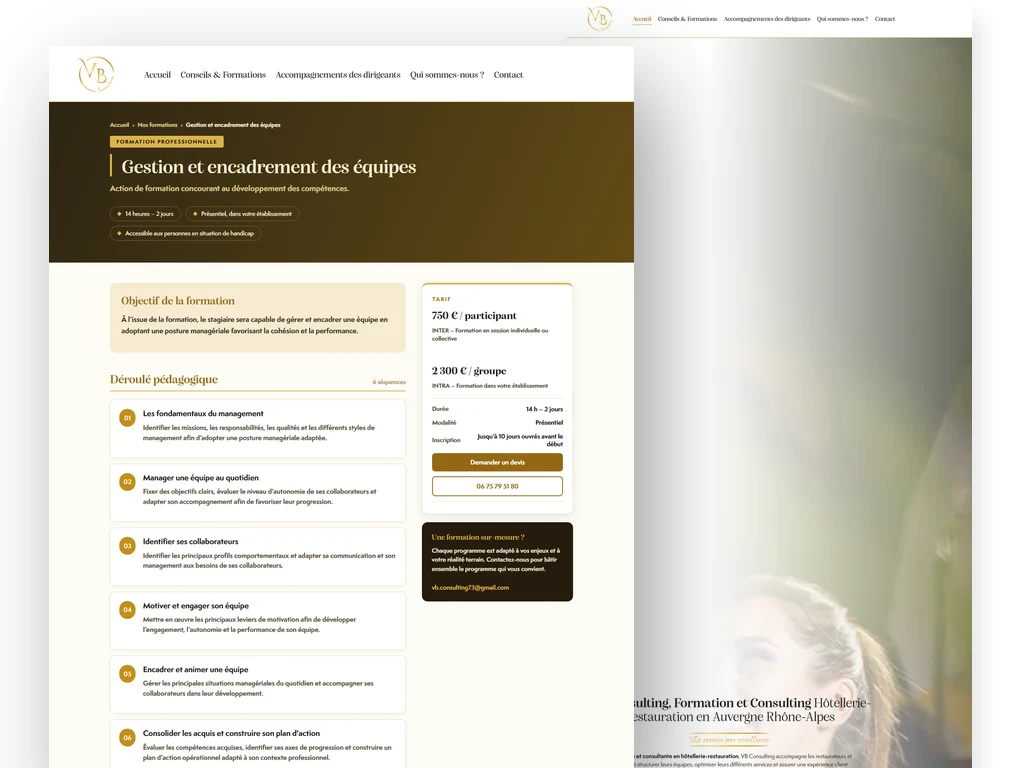 VB Consulting - Création de page formation pour organisme de formation