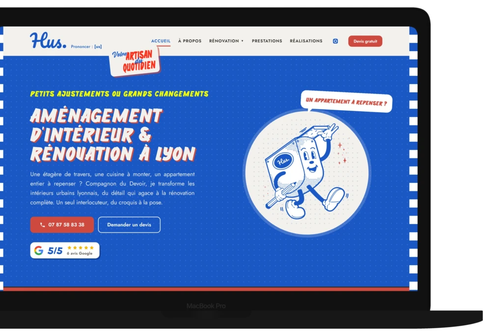Hus Manufacturing - vue de la page sur MacBook