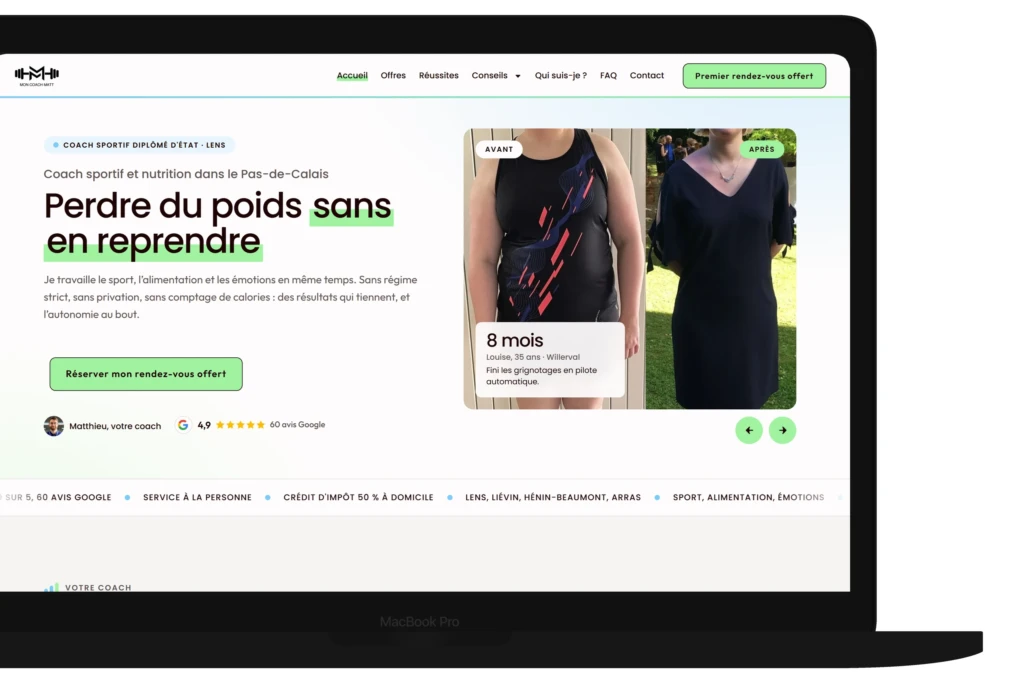 Mon Coach Matt - vue de la page sur MacBook