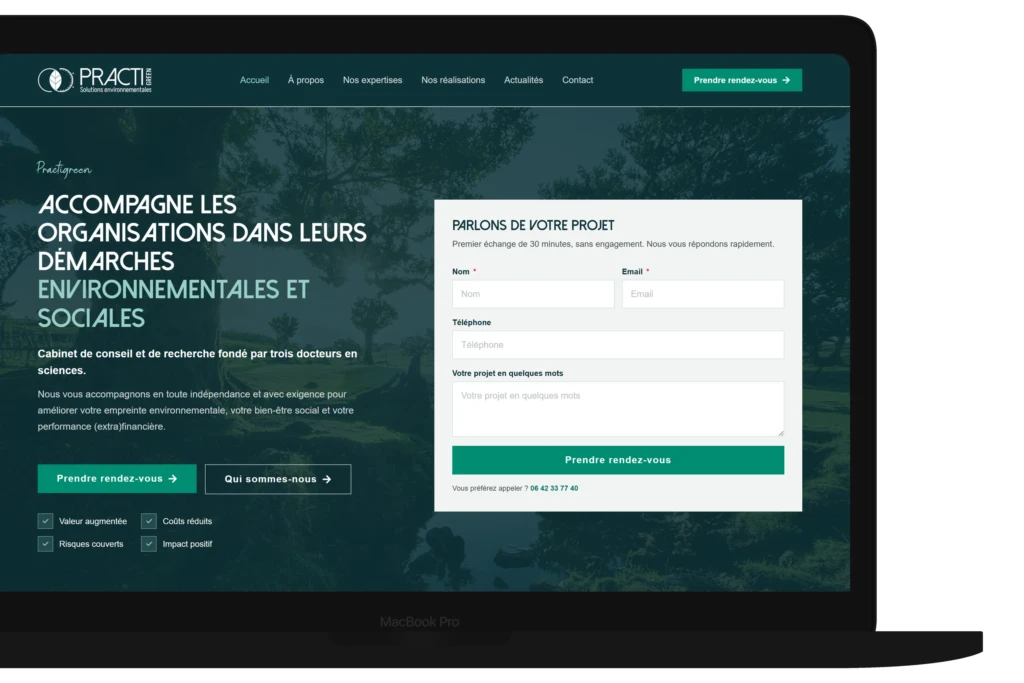 PractiGREEN - vue de la page sur MacBook